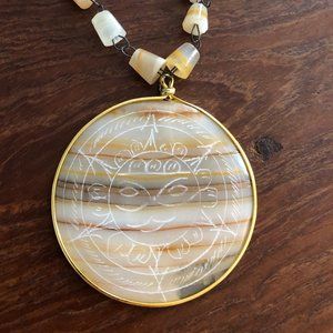 Vintage Taxco Soapstone Necklace Aztec Sun Pendant